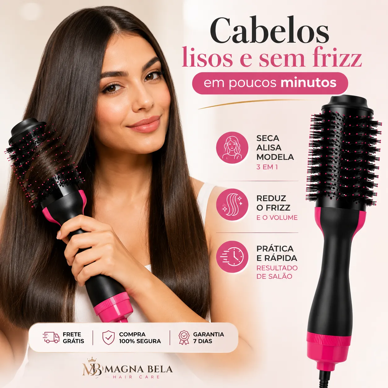 Escova Secadora 3 em 1 | Seca, Alisa e Modela